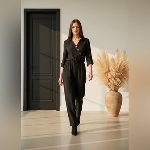Soft Surroundings Black Lagenlook Gauzy Elegant Jumpsuit.